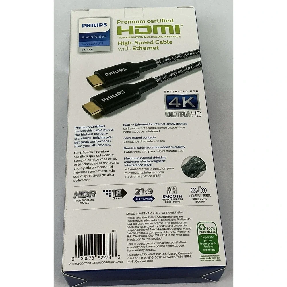 Philips‎ 6' Elite Premium High-Speed HDMI Cable with Ethernet, 4k Ultra HD HDR